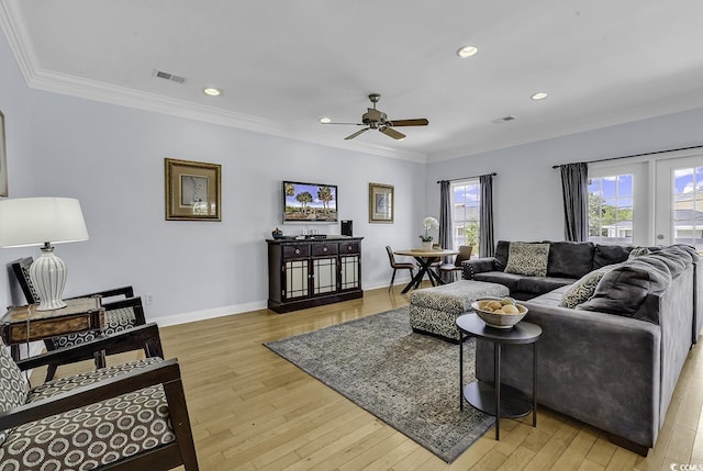 113-A Vista Dr, Garden City Beach, SC 29576 - living room with ceiling fan, light wood-style floors, recessed lighting, ornamental molding, and baseboards