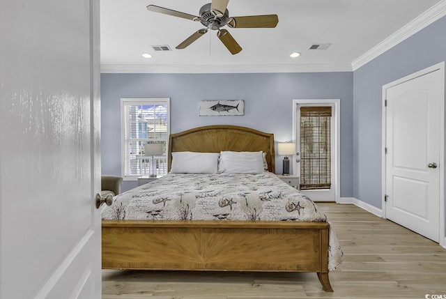 113-A Vista Dr, Garden City Beach, SC 29576 - bedroom featuring crown molding, wood finished floors, baseboards, recessed lighting, and ceiling fan