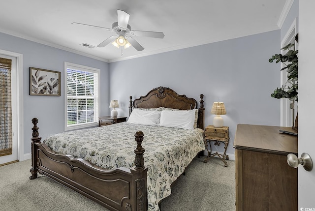 113-A Vista Dr, Garden City Beach, SC 29576 - bedroom featuring carpet flooring, baseboards, ornamental molding, and ceiling fan