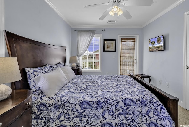 113-A Vista Dr, Garden City Beach, SC 29576 - bedroom with crown molding, a ceiling fan, and baseboards