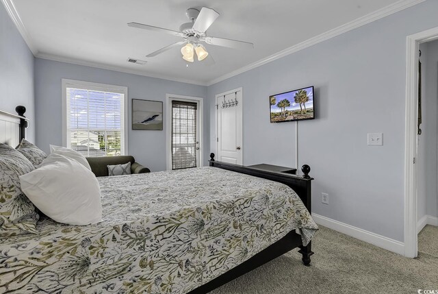 113-A Vista Dr, Garden City Beach, SC 29576 - carpeted bedroom with baseboards, crown molding, and ceiling fan