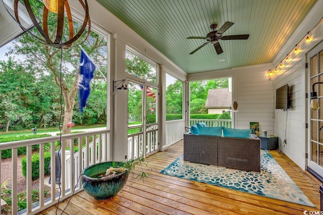 9 Winnowing Way, Pawleys Island, SC 29585 - sunroom / solarium with ceiling fan and an outdoor living space