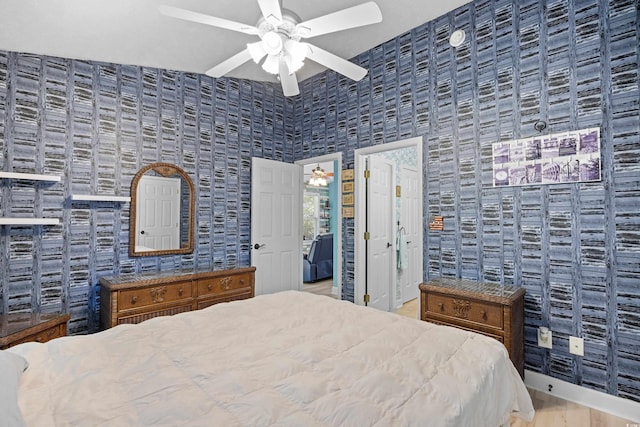 739 Tall Oaks Dr, Myrtle Beach, SC 29588 - bedroom with wallpapered walls and ceiling fan
