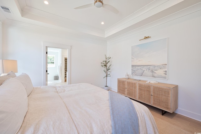 2729 Long Ave, Conway, SC 29526 - bedroom with a tray ceiling, light wood-style floors, recessed lighting, baseboards, and ornamental molding