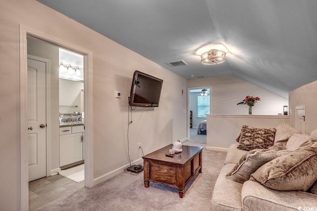 3091 Viceroy Loop, Little River, SC 29566 - living room with vaulted ceiling, light carpet, and baseboards