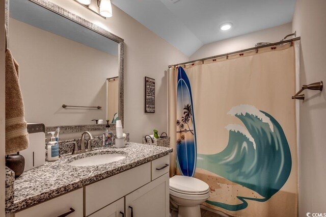 3091 Viceroy Loop, Little River, SC 29566 - full bathroom featuring vanity, toilet, vaulted ceiling, and shower / bath combo with shower curtain