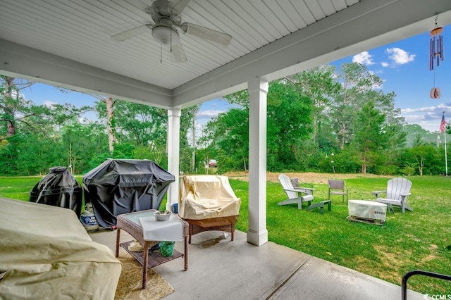 3091 Viceroy Loop, Little River, SC 29566 - view of patio with ceiling fan, view of wooded area, and a grill