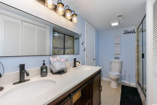 4307 Beverly Ct, North Myrtle Beach, SC 29582 - full bathroom featuring a stall shower, toilet, tile patterned floors, and double vanity