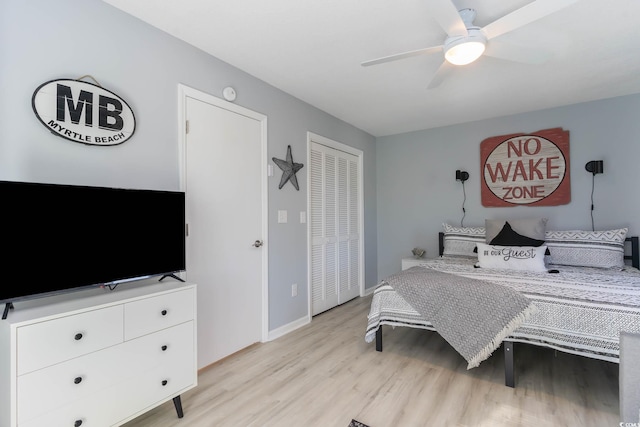 4307 Beverly Ct, North Myrtle Beach, SC 29582 - bedroom with light wood finished floors, baseboards, and a ceiling fan