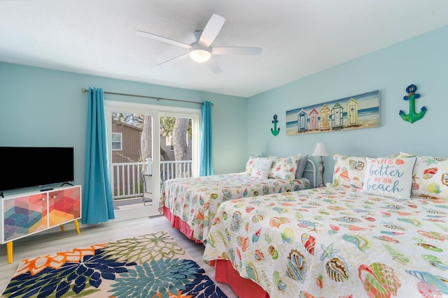 4307 Beverly Ct, North Myrtle Beach, SC 29582 - bedroom featuring access to exterior, wood finished floors, and a ceiling fan