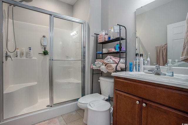 2472 Bayboro St Unit C, Loris, SC 29569 - bathroom featuring toilet, a shower stall, tile patterned floors, and vanity