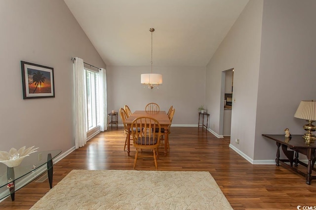 18 Pine Valley Ln, Surfside Beach, SC 29575 - dining space featuring lofted ceiling, wood finished floors, baseboards, and a chandelier