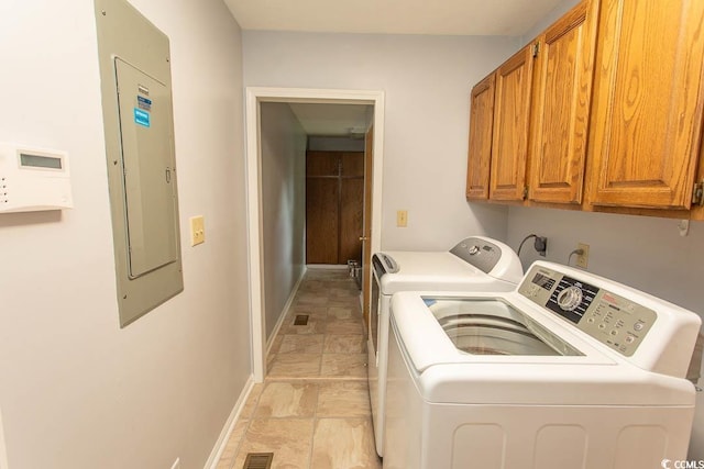 18 Pine Valley Ln, Surfside Beach, SC 29575 - laundry room featuring cabinet space, independent washer and dryer, electric panel, baseboards, and stone finish floors