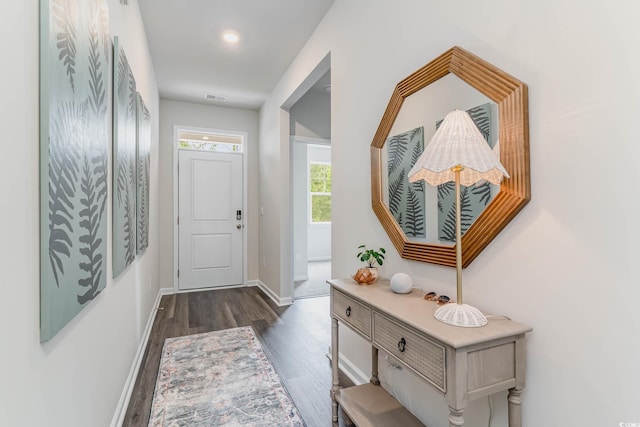 2889 Riverboat Way, Conway, SC 29526 - doorway to outside featuring dark wood-style flooring and recessed lighting