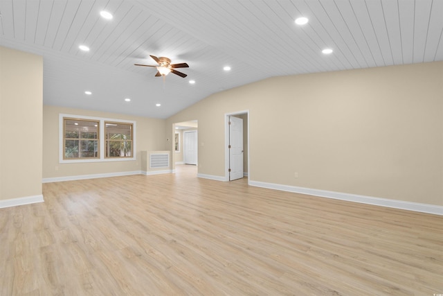 409 14th Ave S, North Myrtle Beach, SC 29582 - unfurnished living room featuring recessed lighting, a ceiling fan, light wood finished floors, baseboards, and lofted ceiling