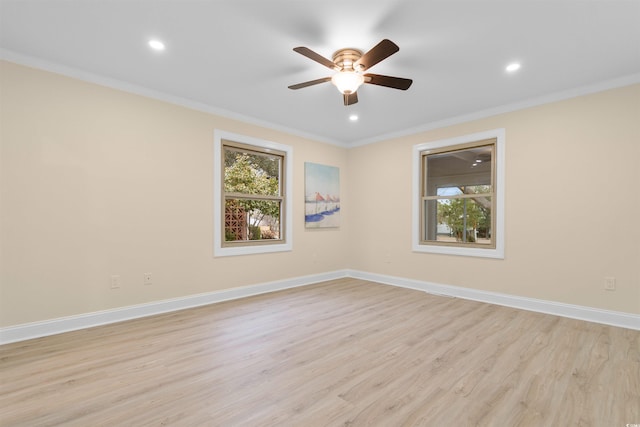 409 14th Ave S, North Myrtle Beach, SC 29582 - unfurnished room with light wood-type flooring, ceiling fan, ornamental molding, recessed lighting, and baseboards
