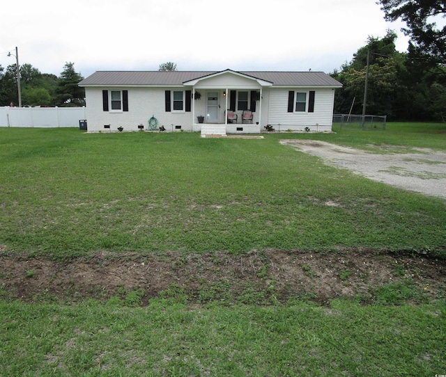 5578 Dongola Hwy, Conway, SC 29527 - ranch-style house featuring covered porch, crawl space, metal roof, and gravel driveway