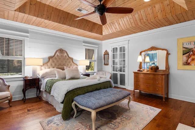 309 Sunset Trl, Myrtle Beach, SC 29577 - bedroom with wooden ceiling, multiple windows, baseboards, and wood finished floors