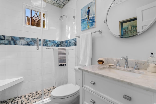 309 Sunset Trl, Myrtle Beach, SC 29577 - bathroom featuring a shower stall, vanity, and toilet