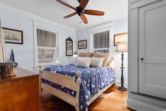 309 Sunset Trl, Myrtle Beach, SC 29577 - bedroom featuring ornamental molding, wood finished floors, and ceiling fan
