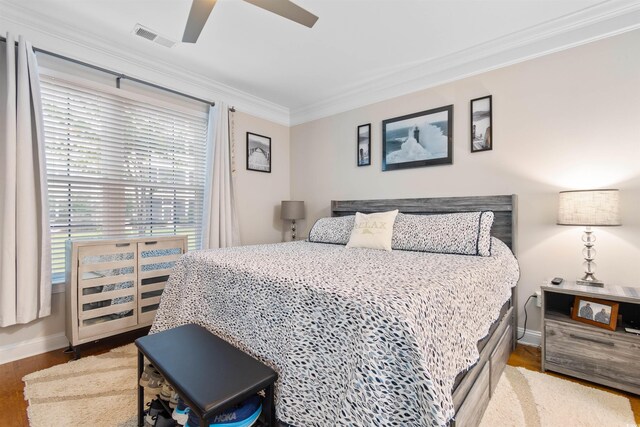 186 Ella Kinley Cir Unit 101, Myrtle Beach, SC 29588 - bedroom with ornamental molding, baseboards, wood finished floors, and a ceiling fan