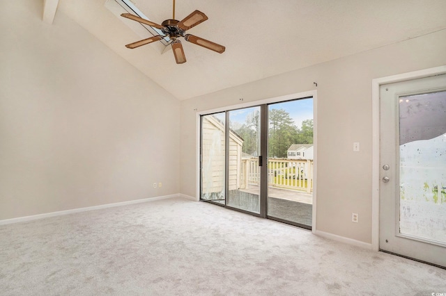 510 Fairwood Lakes Dr Unit 18N, Myrtle Beach, SC 29577 - carpeted spare room featuring ceiling fan, baseboards, and high vaulted ceiling