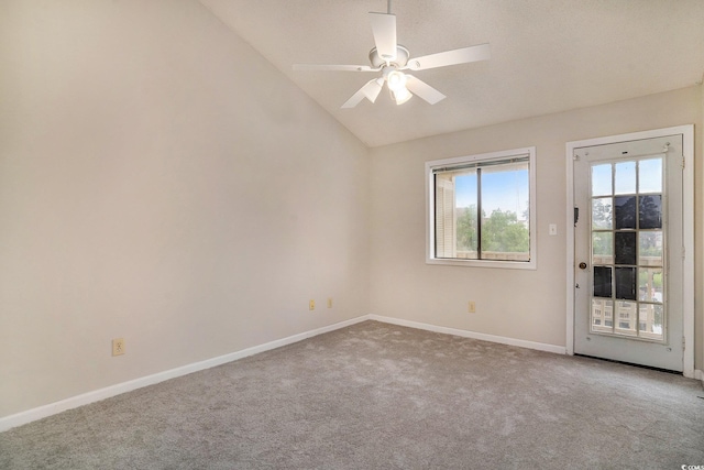 510 Fairwood Lakes Dr Unit 18N, Myrtle Beach, SC 29577 - spare room featuring carpet floors, lofted ceiling, ceiling fan, and baseboards