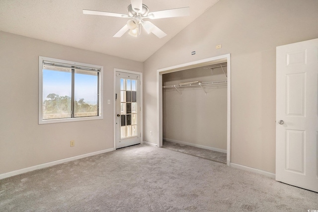 510 Fairwood Lakes Dr Unit 18N, Myrtle Beach, SC 29577 - unfurnished bedroom featuring carpet floors, lofted ceiling, a closet, baseboards, and a ceiling fan