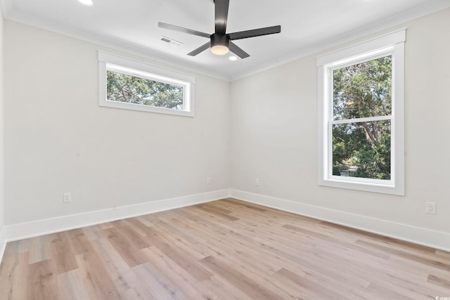4617 Hedrick St, North Myrtle Beach, SC 29582 - empty room with healthy amount of natural light, ornamental molding, light wood-type flooring, a ceiling fan, and recessed lighting