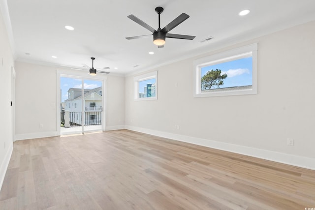 4617 Hedrick St, North Myrtle Beach, SC 29582 - spare room featuring crown molding, light wood finished floors, recessed lighting, and a ceiling fan