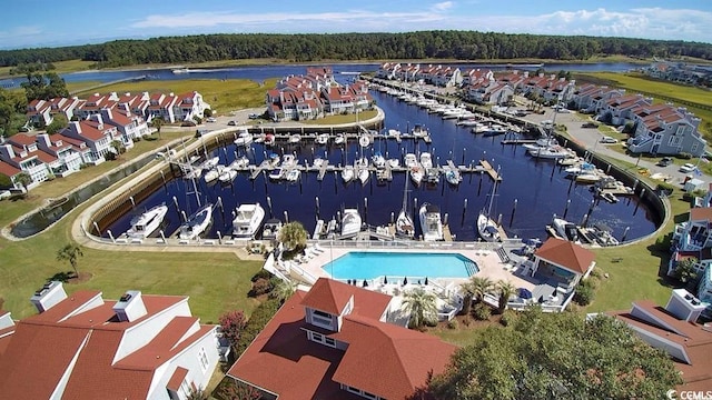 4396 Baldwin Ave Unit 1, Little River, SC 29566 - drone / aerial view of a nearby body of water, numerous boat docks, and a pool area