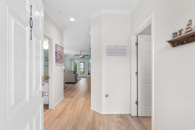 411 Mahogany Dr Unit 101, Murrells Inlet, SC 29576 - hall with light wood-style flooring, recessed lighting, crown molding, and baseboards
