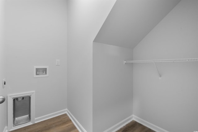 776 NW Palm Frond Way Unit 55, Calabash, NC 28467 - washroom featuring hookup for a washing machine, dark wood finished floors, electric dryer hookup, and baseboards
