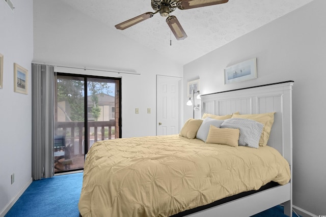614 15th Ave S Unit 41, Surfside Beach, SC 29575 - carpeted bedroom with access to outside, high vaulted ceiling, and a ceiling fan