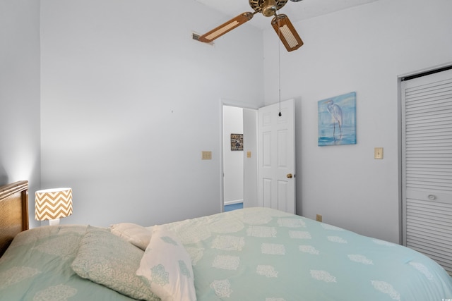 614 15th Ave S Unit 41, Surfside Beach, SC 29575 - bedroom with a closet, a ceiling fan, and a towering ceiling