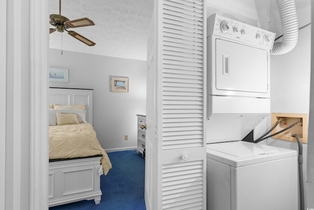 614 15th Ave S Unit 41, Surfside Beach, SC 29575 - laundry room featuring stacked washer and clothes dryer, carpet flooring, and a ceiling fan