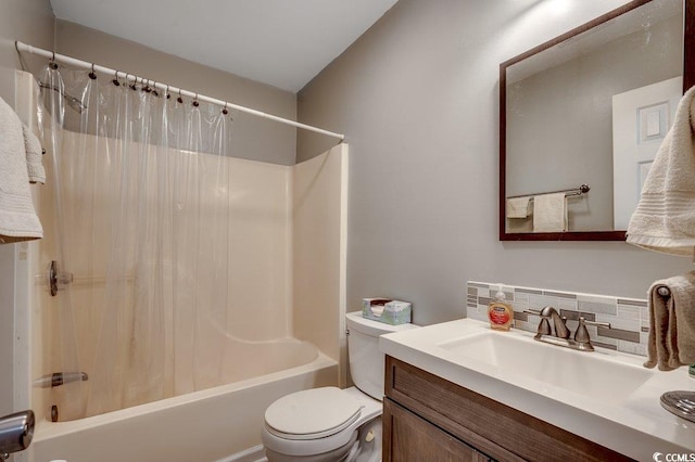 403 Chesterfield Ct, Myrtle Beach, SC 29577 - bathroom with toilet, shower / tub combo, vanity, and decorative backsplash