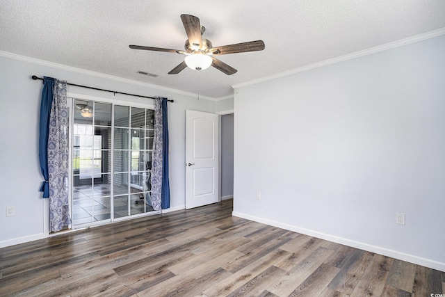 2981 Victor Rd, Longs, SC 29568 - empty room featuring wood finished floors, ceiling fan, crown molding, a textured ceiling, and baseboards