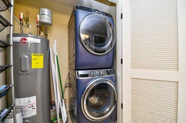 8121 Amalfi Pl Unit 7-805, Myrtle Beach, SC 29572 - laundry area featuring stacked washing machine and dryer and water heater