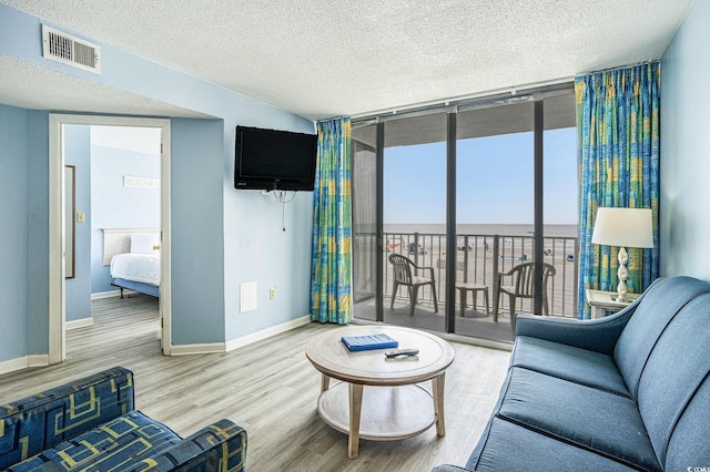 9400 Shore Dr Unit 124, Myrtle Beach, SC 29572 - living room with wood finished floors, baseboards, and a textured ceiling