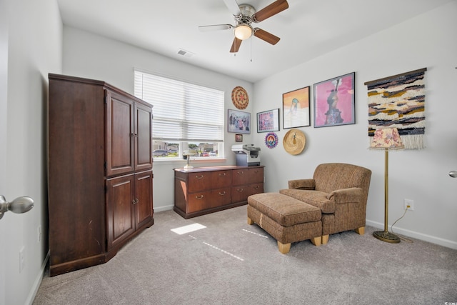 1723 Perthshire Loop, Myrtle Beach, SC 29579 - sitting room featuring ceiling fan, light carpet, and baseboards