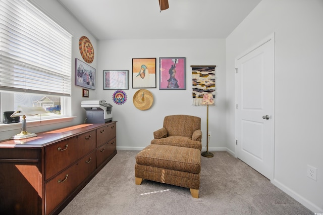 1723 Perthshire Loop, Myrtle Beach, SC 29579 - sitting room with light colored carpet, a ceiling fan, baseboards, and an office area