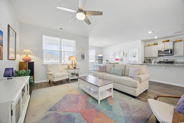 1723 Perthshire Loop, Myrtle Beach, SC 29579 - living room featuring wood finished floors, ceiling fan, recessed lighting, and baseboards