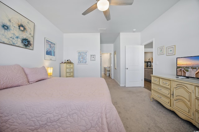 1723 Perthshire Loop, Myrtle Beach, SC 29579 - bedroom featuring light carpet, connected bathroom, and ceiling fan
