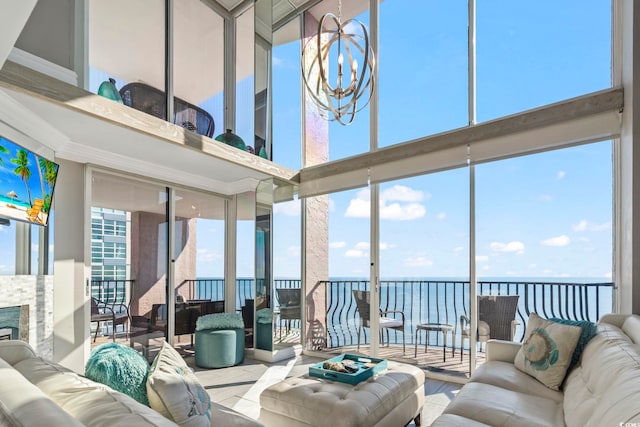 2500 N Ocean Blvd Ph 1, Myrtle Beach, SC 29577 - sunroom with a chandelier and a water view