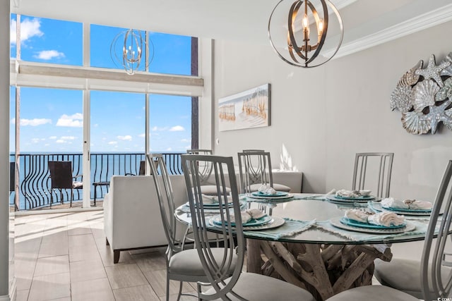 2500 N Ocean Blvd Ph 1, Myrtle Beach, SC 29577 - tiled dining space featuring a chandelier and ornamental molding