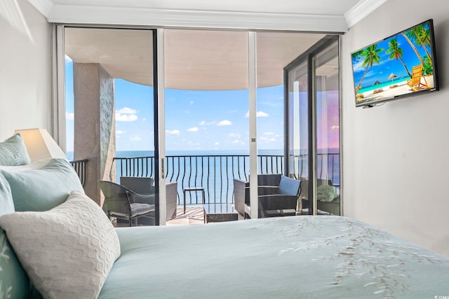 2500 N Ocean Blvd Ph 1, Myrtle Beach, SC 29577 - bedroom with crown molding, floor to ceiling windows, and access to outside