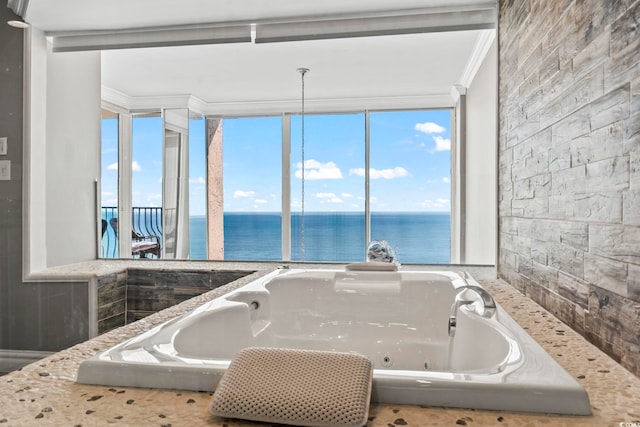 2500 N Ocean Blvd Ph 1, Myrtle Beach, SC 29577 - bathroom featuring a water view, crown molding, and a whirlpool tub