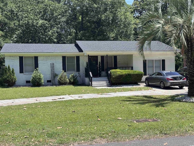 1903 Rose St, Conway, SC 29527 - ranch-style house with a porch, a front lawn, crawl space, and roof with shingles