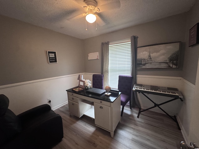 1903 Rose St, Conway, SC 29527 - office space with wood finished floors, ceiling fan, a textured ceiling, and baseboards